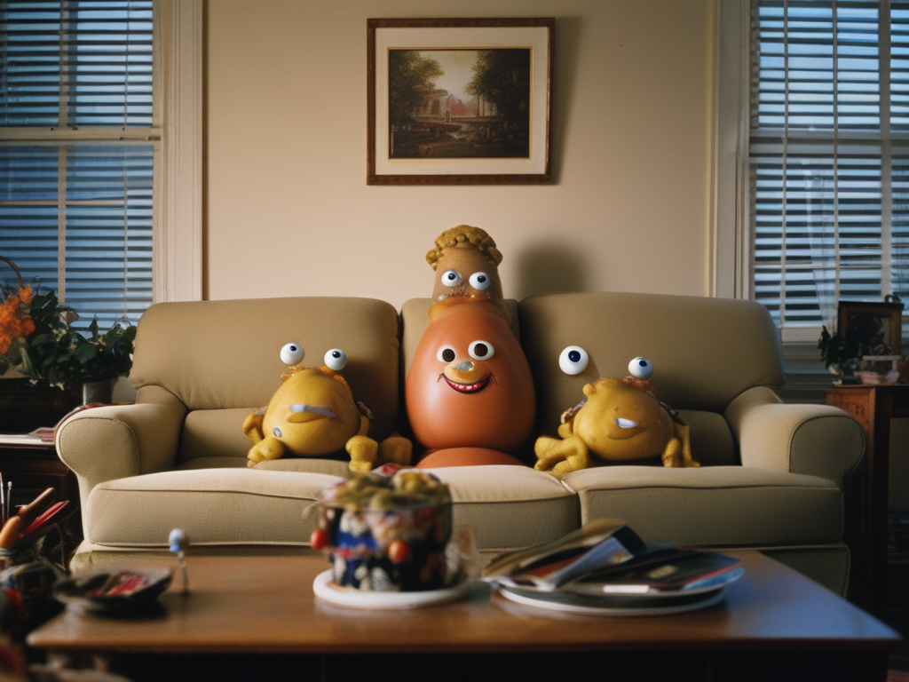 Potato family sitting on a couch